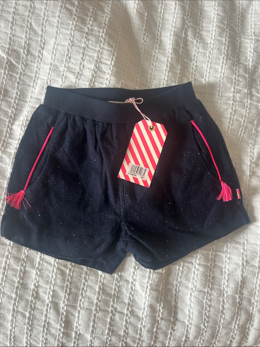 Billieblush Girls' Navy Sparkle Drawstring Shorts with Pink Accent
